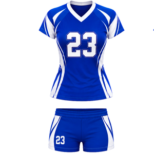 Tenue de sport sur mesure pour femmes, maillot à col en V à manches courtes avec short de sport assorti pour l'entraînement en équipe, les jeux en plein air - Product Image 1