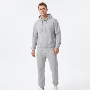 Conjunto Unisex de Sudadera con Capucha y Pantalones Deportivos de Algodón Gris, Color Sólido, Corte Holgado, Largo Completo, Ropa Casual de Otoño con Cordón Ajustable - Product Image 2