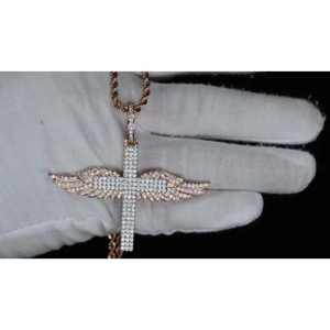 Pendentif croix en argent sterling 925 plaqué or rose 18 carats avec diamant Moissanite VVS, nouveau design en forme d'aile, style Hip Hop - Product Image 1