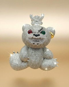 Pendentif Ours Teddy Effrayant et En colère Personnalisé Sertie de Pierres, Bijou Hip Hop en Argent 925 Plaqué Or avec Moissanite, Cadeau de Luxe Unisexe - Product Image 1