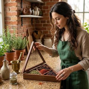 Wooden <b>Spice</b> <b>Box</b> Triangular Shape with Four Containers, Indian Rosewood Crafted - Gift for Her - Product Image 3