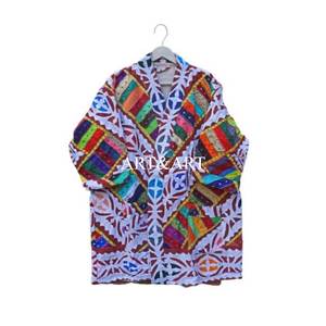 Kimono Casual de Verano e Invierno, Estilo Vintage Kantha, Cuello en V, Hecho a Mano, 100% Algodón, Transpirable, Suave, Estampado Floral, Regalo Perfecto para Mamá - Product Image 6