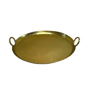 Plateau de service ovale en or martelé de luxe avec des poignées élégantes en forme d'anneau et une décoration intérieure élégante Prix de gros - Product Image 1