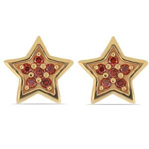 Pendientes de Estrella con Doble Corte de Diamante Rojo Cultivado en Laboratorio, Corte Brillante Redondo, Oro Sólido de 14K, para Joyería Fina y Sanación Auricular - Product Image 1