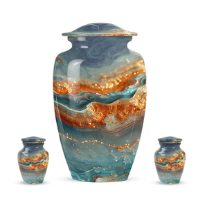 Modern Aluminium Urn Abstract Marble <b>Keepsake</b> Cremation <b>Ashes</b> Vase Round Memorial Sympathy Urn With Velvet Pouch - Product Image 4