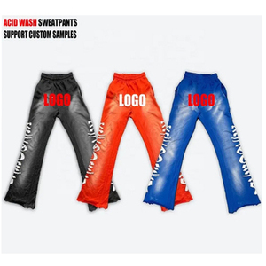 Pantalon de jogging ample en coton pour homme, taille haute, style décontracté, avec broderie et patchs déchirés, coupe évasée, personnalisable avec logo OEM - Product Image 1