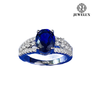 Jewelux Women's 18K Solid Gold Sapphire <b>Ring</b> Round Brilliant Cut Diamonds Setting Luxury Engagement Gemstone <b>Ring</b> - Product Image 3