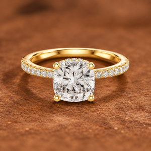Bague en diamant de laboratoire taille coussin, or 14K 18K, halo caché pavé, 2,30 carats, certifié IGI, DEF VVS, plaqué rhodium, luxe, anniversaire - Product Image 1