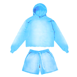 Vente en gros d'ensembles de vêtements d'extérieur d'été délavés à l'acide pour hommes shorts à capuche élégants et confortables délavés au soleil 100% coton séchage rapide logo personnalisé - Product Image 4