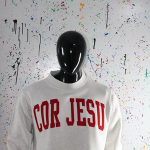 COR JESUS ASH GREY <b>Mock</b> <b>Neck</b> Sweatshirt 100% RED Applique Embroidery wide <b>neck</b> Sweatshirt Finer Threads - Product Image 5