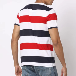 T-shirt à rayures horizontales rouge, blanc et bleu marine pour homme, manches courtes, col rond, décontracté, été, coupe régulière, léger, respirant - Product Image 2