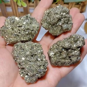 Natural Pyrite <b>Crystal</b> <b>Cluster</b> Gemstone Mineral Specimen Sculpture From Gujarat for Reiki Meditation Home Decor - Product Image 4