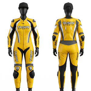 Premium cowhide leather 900 GSM white black red panelled downhill longboarding suit embossed heat transfer logos - Product Image 3