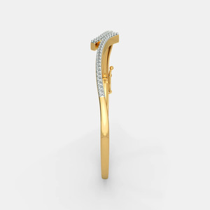 กำไลข้อมือทองคำรูปคลื่นเพชรสองแถวแบบเปิด - Product Image 4