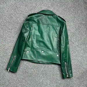 Chaqueta de Motocicleta de Cuero PU con Flecos de Piel de Vaca Auténtica para Mujer, Azul, Estilo Atrevido, Cierre de Cremallera, Invierno, Superventas - Product Image 3