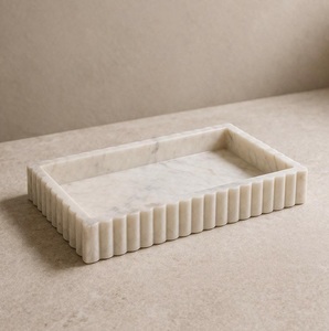 Plateau décoratif moderne en marbre festonné poli, en pierre naturelle, pour vanité, service, rangement de bijoux, décoration de table rectangulaire - Product Image 5