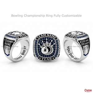 Anillo de Campeonato de Boliche Personalizado, Plata 925 con Baño de Rodio, Engaste de Bisel con Moissanita, Estilo Clásico Unisex, Regalo - Product Image 2