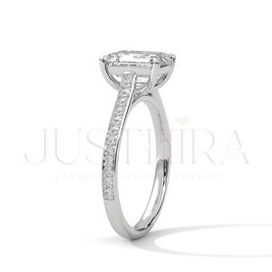 925 <b>Silver</b> Most Selling <b>Emerald</b> Cut Diamond <b>Ring</b> Pave Settings for Everyday Wear Office Use and Elegant Styling Gift For Her - Product Image 3
