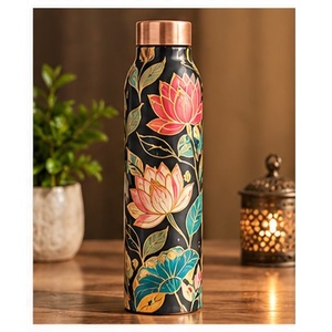 Botella de Agua de Cobre con Patrón Mandala Bohemio Multicolor, Tapa de Cobre, Portátil, para Viajes - Product Image 2