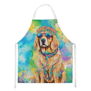 Golden Retriever Hippie Dawg Unisex grande Multicolor delantal de cocina para cocinar hornear manualidades jardinería-mujeres y hombres adultos - Product Image 1