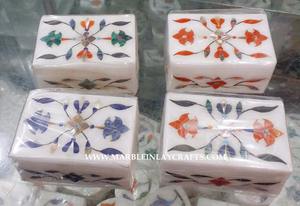 Boîtes à bijoux de haute qualité, faites à la main, en marbre blanc pur, de forme rectangulaire, avec incrustations de style Taj Mahal, pour la décoration de la maison et les cadeaux - Product Image 6