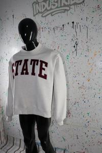 Sweat-shirt à col montant STATE WHITE bleu ciel 100% coton avec broderie appliquée marron, col large, URBAN PRODUCTIONS - Product Image 2