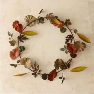 Rustic Metal <b>Leaf</b> <b>Wall</b> Wreath Antique Gold Autumn <b>Leaf</b> Garland Outdoor Indoor Decorative Floral Wreath for Wedding Party <b>Decor</b> - Product Image 1