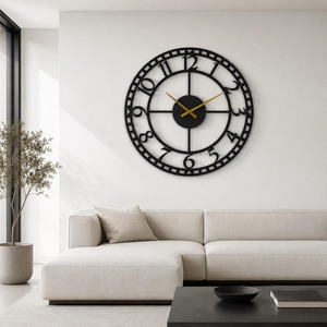 Large Black Metal Arabic Numeral <b>Wall</b> <b>Clock</b> Round Decorative <b>Clock</b> for <b>Living</b> <b>Room</b> Home Office Bedroom Modern Interior Decor - Product Image 1