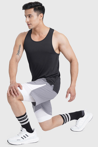 Shorts de sport athlétiques double couche pour homme, personnalisés, avec doublure intérieure de compression, cordon de serrage élastique à la taille et poche. - Product Image 6