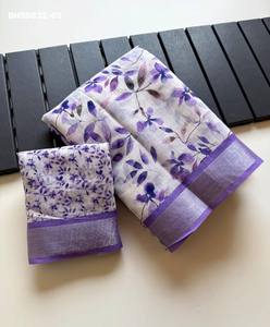 Dernière collection de saris et chemisiers élégants en lin doux avec imprimé floral numérique, fabriqués à Surat. - Product Image 4