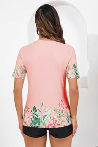 Nouveaux ensembles de maillots de bain tendance pour femmes avec manches courtes intégrées, protection UPF 50, deux pièces, haut et short de bain, logo personnalisé - Product Image 3