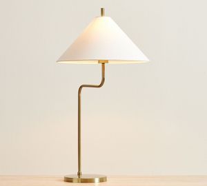 Modern Brass Finish <b>Table</b> <b>Lamp</b> Cone Fabric Shade LED Bedside Desk Light for Living Room <b>Study</b> - Product Image 1