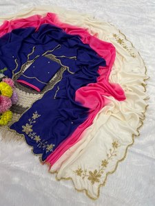 Sari de luxe Reglance Rangoli avec rembourrage froissé, travail lourd de broderie Khatli à la main, bordure multicouche, Pallu Buttas, Butta d'épaule - Product Image 1