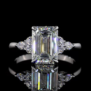 Anillo de Compromiso con Diamante Cultivado en Laboratorio, Corte Esmeralda, Certificado IGI, con Piedras Laterales Marquise, Oro 10K, 14K, 18K, Plata 925, Regalo de Aniversario - Product Image 2