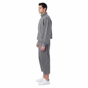 Zip-up Cropped <b>Men's</b> Hoodie & Sweatshirt <b>Men's</b> Gray Zip-Up <b>Fleece</b> <b>Jacket</b> Embroidered Logo Stand Collar Casual Regular Fit Autumn - Product Image 2