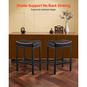 Set di 2 Sgabelli da Bar in Pelle PU Facili da Montare, Altezza 25 Pollici, Senza Schienale, Seduta a Sella, Gambe in Metallo - Product Image 3