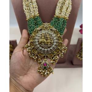 Indian Ethnic Sita Ram Design <b>Gold</b> Plated Bridal Long Necklace & Earring <b>Set</b> - Product Image 2