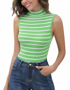 Premium Quality Sleeveless Striped Pattern Tank <b>Top</b> For Women's Casual Fit Breathable Fabric Regular Wear - Product Image 3