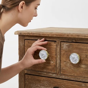 Round Brass Cabinet Knobs With <b>Clear</b> <b>Resin</b> Inlay Traditional Style For Kitchen Furniture Easy Installation - Product Image 2