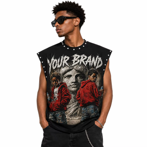 Débardeur personnalisé imprimé DTG, 100% coton jersey, tissu doux écologique, t-shirt sans manches vintage unisexe, vente en gros OEM - Product Image 3