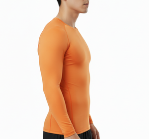 เสื้อรัดกล้ามเนื้อแขนยาวสีส้มสำหรับผู้ชาย แบบ OEM ขายส่ง ไม่มีลาย พิมพ์ลายได้ตามต้องการ เหมาะสำหรับออกกำลังกายและฟิตเนส - Product Image 4