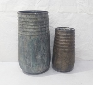 Tall Round Metal <b>Planter</b> Set Indoor Outdoor Decorative Flower Pots <b>Large</b> Garden Plant Containers Rustic Finish Home Decor - Product Image 2
