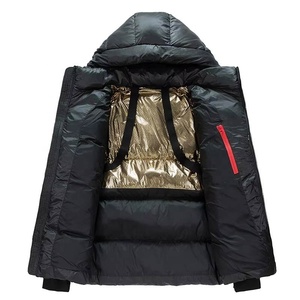 Vente en gros de vestes en duvet noir et or personnalisées, vestes tendance pour hommes, amples et chaudes, en duvet de canard blanc, vestes à capuche pour couples - Product Image 4