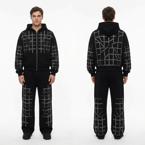 Custom <b>Black</b> Silver Crystal Scatter Fleece Sweatsuit <b>Mens</b> Zip <b>Hoodie</b> Plus Joggers Sparkling Streetwear Set - Product Image 5