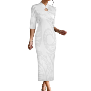 Nuevo Vestido 2026 con Diseño Blanco y Gris, Patrón Tribal Polinesio Samoano, Estilo Gota de Agua, Estilo Neo-Chino, Vestido Blanco para Domingo - Product Image 3