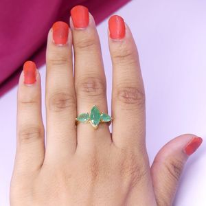Wedding Wear 925 Sterling Silver 14K Gold Plated Channel Setting <b>Emerald</b> Gemstone Women Classic <b>Ring</b> - Product Image 5