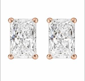 Emerald Cut Diamond <b>Stud</b> Earrings Rose Gold Plated Claw Setting GIA Certified Women's Classic Engagement Ring for Women - Product Image 1
