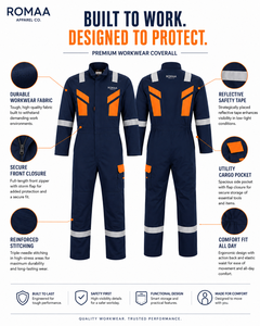 Navy Blue Orange Silver Custom Reflective Spandex Hi Visibility <b>Waterproof</b> Anti-Bacterial Workwear Coverall Industrial Boiler - Product Image 2