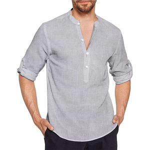 Chemise décontractée homme OEM 2026 en coton et lin, col montant, manches longues, infroissable, satinée, simple boutonnage, été - Product Image 3