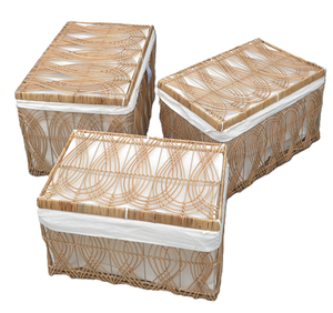 Barril de ratán natural con tapa forrada de tela - Product Image 5